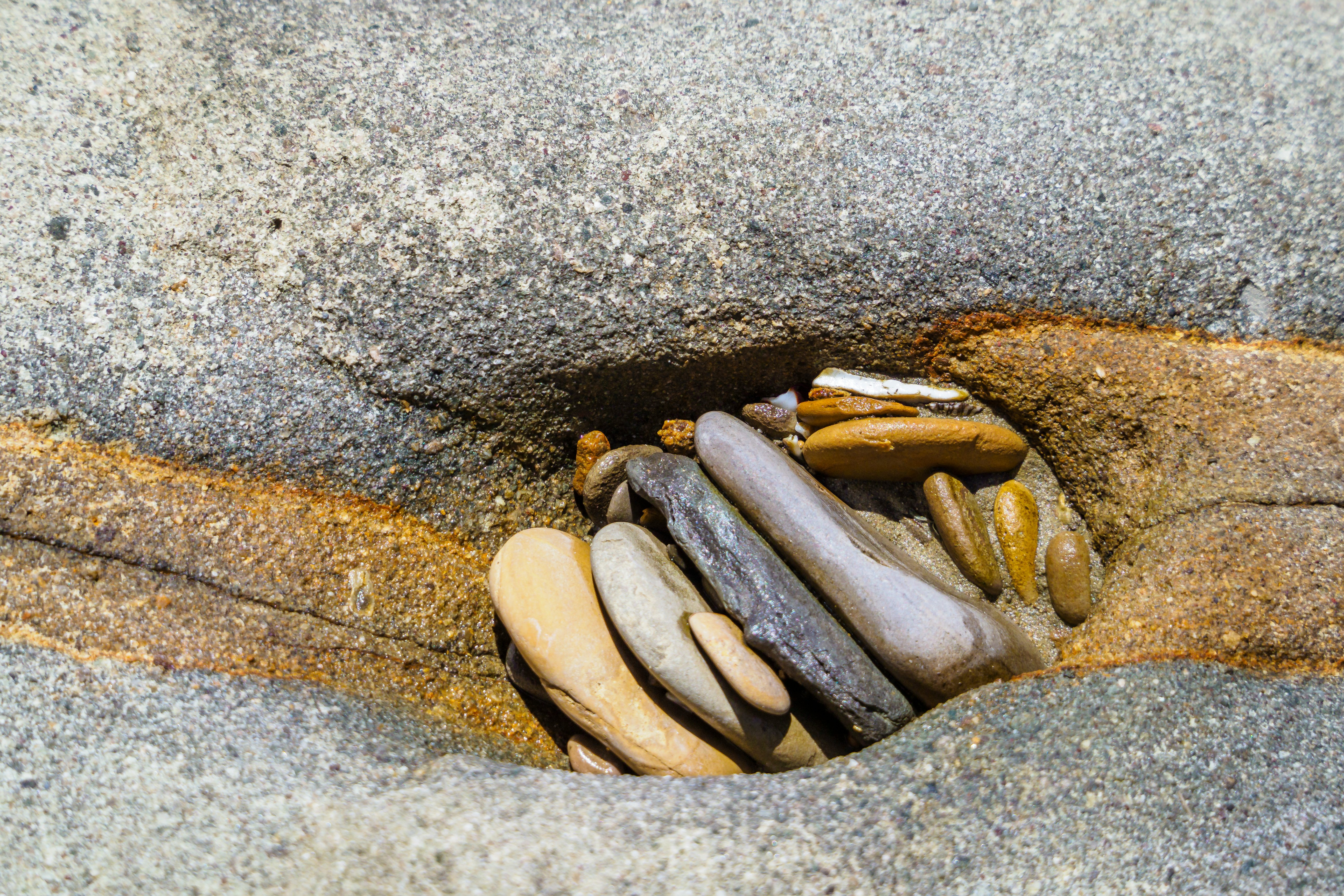 brown and black stones on gray concrete surface